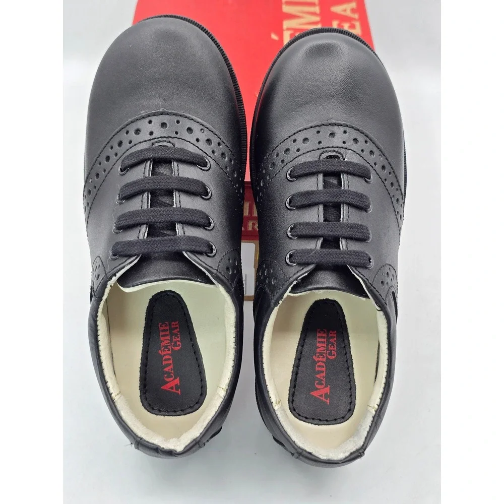 Academie Gear Honor Saddle Shoes Kids Size 1 Black Leather Uniform - New